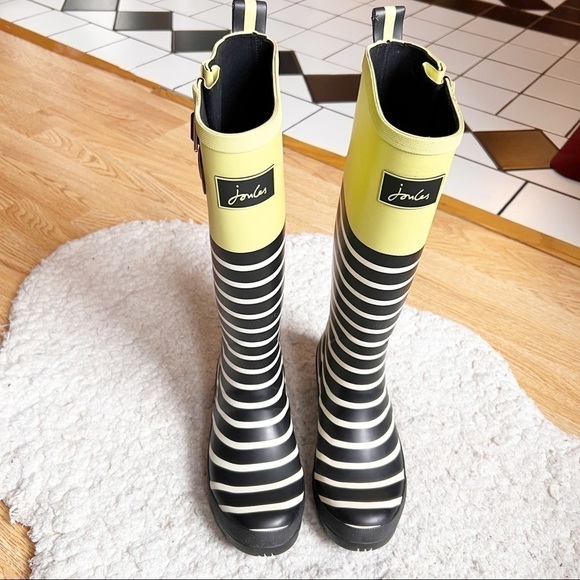 Joules Welly Print Lime Green Striped Waterproof Tall Rubber Rain Boot Size 7 - Picture 2 of 16